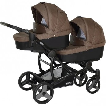 Коляска VERDI For 2 2 в 1, бежевый верх, черный низ и коричневая вставка