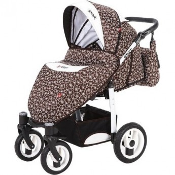 Коляска VERDI Smart 3 в 1, коричневая с белым узором